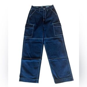 Wild Fable Super High Rise Baggy Jeans Black White Stitching Womens Size 2 NWT